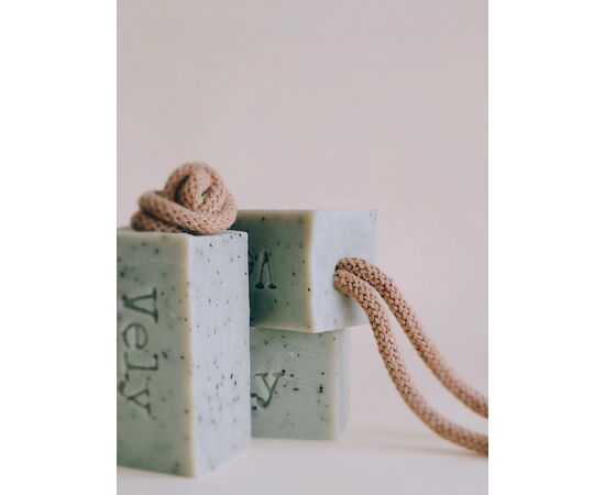 green clay soap on a rope